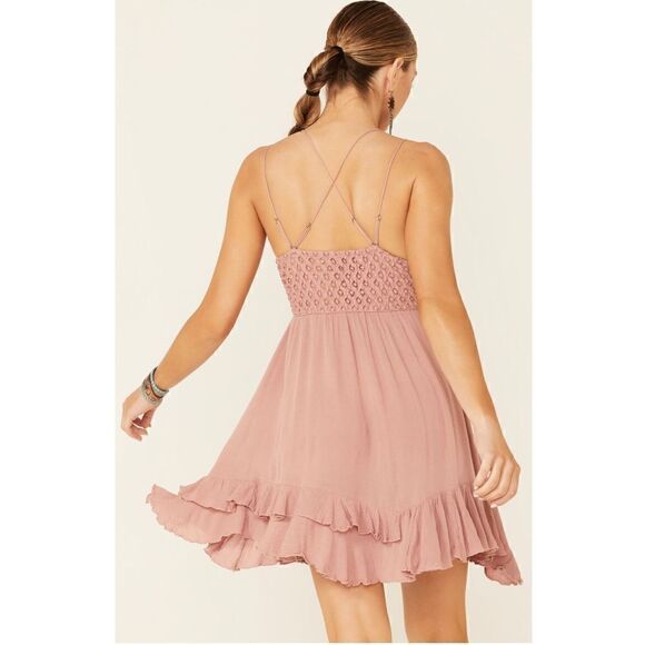 Free People Women's Adella Slip Mini Laced Ruffled Rose Dress Size XS NWT - Picture 4 of 4